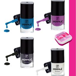 PERPAA Set Of 4 Quick Dry & Long Lasting Nail Polishes With Nail Enamel Wipes-13