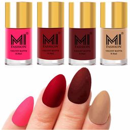 MI FASHION Set Of 4 Velvet Matte Long Lasting Nail Polish - 9.9ml Each-image-50