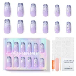 Modelones 24Pcs Short Almond Press On Nail Kit - Purple Butterfly-image-47