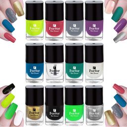 FORFOR Set of 12 Perfect Stay Fast Dry Glossy Gel Effect Nail Polish 5 ml each - Combo 9-19