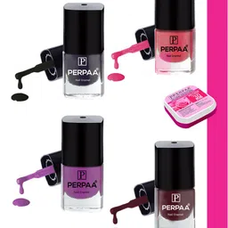 PERPAA Set Of 4 Quick Dry & Long Lasting Nail Polishes With Nail Enamel Wipes-9