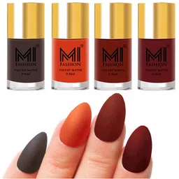 MI FASHION Set of 4 Velvet Matte Nail Polish 9.9 ml Each - Coffee 02 - Orange 16 - Cherry Red 17 - Maroon 23-image-82