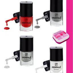 PERPAA Set Of 4 Quick Dry & Long Lasting Nail Polishes With Nail Enamel Wipes-7