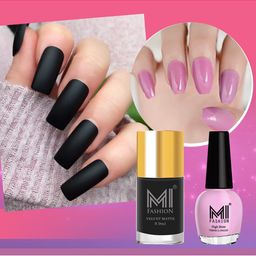MI FASHION Set of 2 Long-Lasting Nail Polish - Velvet Matte 9.9ml + High Shine 15ml-12