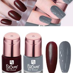 ForSure Set of 2 Quick Dry Nail Paints 8ml Each - Classic Grey 110 + Maroon Wine 111-31