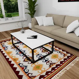 Exotic India White Ethnic Motifs Moon-Struck Kilim-Woven Carpet-image-30