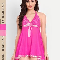 FIMS Pack Of 2 Self Design Lace Net Halter Neck Baby Doll-picture-9