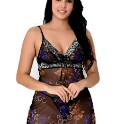 Fihana Women Floral Printed Shoulder Straps Net Baby Doll-picture-50