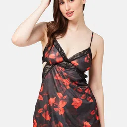 SECRETS BY ZEROKAATA Satin Floral Printed Baby Dolls with Thong Briefs-image-69