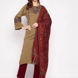 Zigo Women Brown Floral Embroidered Thread Work Kurta with Trousers & Dupatta-picture-19