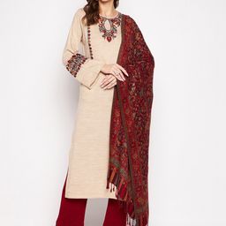 Zigo Women Camel Brown Embroidered Thread Work Kurta with Trousers & With Dupatta-picture-53