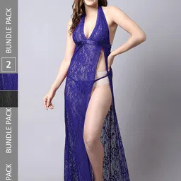 PIBU Pack Of 2 Self Design Halter Neck Net Baby Doll-image-49
