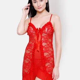 Ms.Lingies Shoulder Straps Self Design Net Baby Doll-image-67