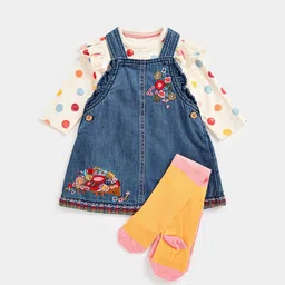Mothercare Infant Girls Floral Embroidered Full Sleeves Dungaree Set-image-38