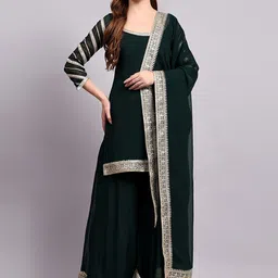 Utsav Fashion Embroidered Pakistani Kurta With Palazzo & Dupatta-image-4