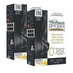 Aequo Organic Set of 2 Permanent Cream Hair Color 200 ml Each - Caviar Jet Black 1N-14