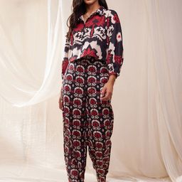 Pink Fort Floral Printed Crop Shirt With Trousers-image-53