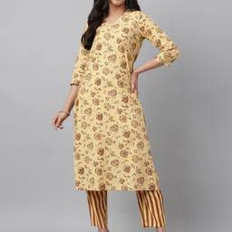 KALINI Women Floral Striped Regular Kurta with Trousers-picture-9