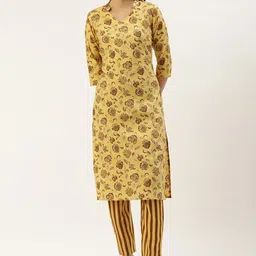 KALINI Floral Printed Chanderi Cotton Straight Kurta With Trouser-picture-17