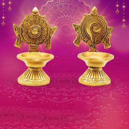PujaNPujari Gold Toned Brass Shank Chakra Diya-7