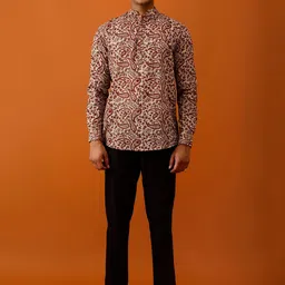 Streaks & Crosses Paisley Printed Mandarin Collar Regular Cotton Kurta-image-56