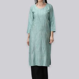 Seva Chikan Ethnic Motifs Embroidered Chikankari Shadow Work Chanderi Cotton Kurta-picture-26
