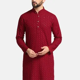 ahhaaaa Embroidered Sequinned Cotton Kurta-image-3