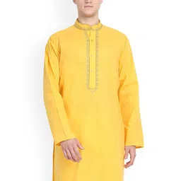 Enciger Ethnic Motifs Yoke Design Mandarin Collar Dupion Silk Straight Kurta-image-13