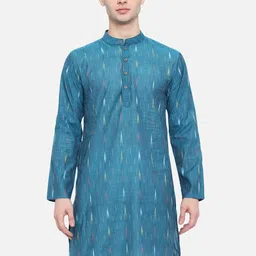 Vastraa Fusion Men Teal Woven Design Cotton Kurta-image-9