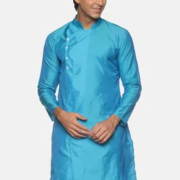 Sethukrishna Men Turquoise Blue Handloom Kurta-picture-16