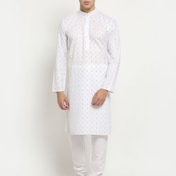 NEUDIS Men White Embroidered Chikankari Indie Prints Handloom Kurta-image-63