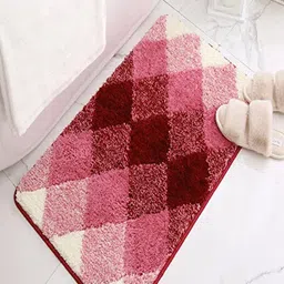 Kuber Industries Red & Pink Geometric Printed Extra Soft Bath Rug-38