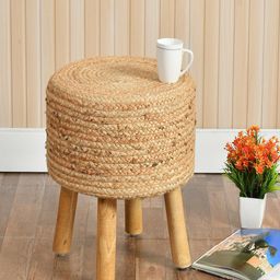 Shadowkart Beige Textured Jute Round Ottoman-image-2