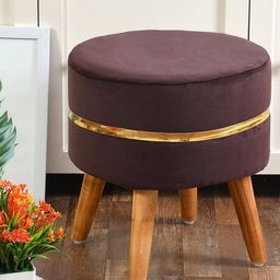 RIANCE CREATIONS Brown Round Wooden Velvet Ottomans-image-99