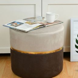 RIANCE CREATIONS Brown Round Wooden Velvet Ottomans-image-78