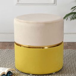 RIANCE CREATIONS Cream & Yellow Textured Cylindrical Ottoman-image-77