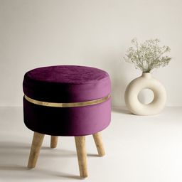 Clasiko Purple & Gold-Toned Solid Round Ottomans-27