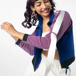 KOLORTHERAPI Women Colourblocked Lightweight Crop Bomber Jacket-27