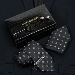 MUTAQINOTI Mens Woven Design Silk Accessory Gift Set-picture-4