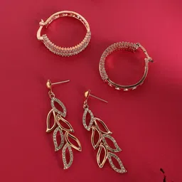 SOHI Set Of 2 Gold-Plated Contemporary Drop & Hoop Earrings-image-32