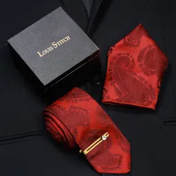 LOUIS STITCH Men Printed Italian Silk Necktie Accessory Gift Set-49
