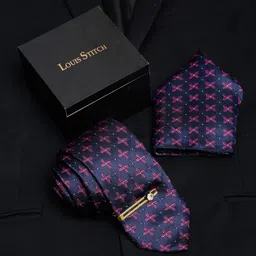 LOUIS STITCH Men Printed Italian Silk Necktie Accessory Gift Set-44