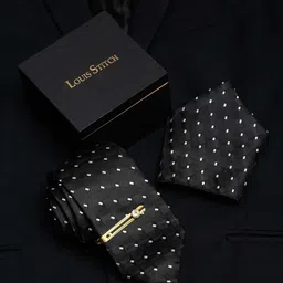 LOUIS STITCH Men Printed Italian Silk Necktie Accessory Gift Set-38