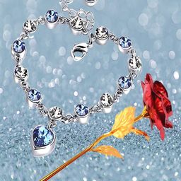 UNIVERSITY TRENDZ Silver-Plated Blue Crystal Stud Bracelet, Red Rose Combo Set-15