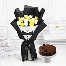 Sunshine Affair Bouquet N Truffle Cake Combo-picture-23