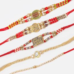 ZENEME Set Of 5 Rakhis With Roli Chawal & Card-image-51