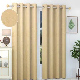 exporthub Cream Floral Velvet 9 Ft Blackout Eyelet Door Curtains (Set of 2)-picture-10