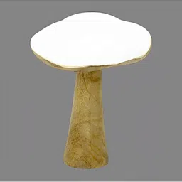 Hind Decor White Aluminum Wooden Mushroom Figurine-32