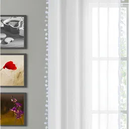 HOMEMONDE White Cotton Eyelet Sheer Door Curtain-image-74