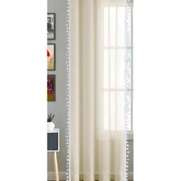 HOMEMONDE Beige Self Design Cotton Sheer Door Curtain-19